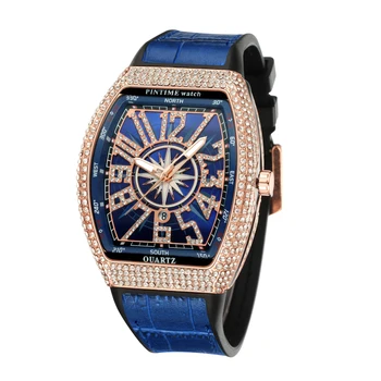 PINTIME Klasičen Moški Luksuzni Watch Ledeni Iz Diamantno Ploščo Ure Nepremočljiva Shinning Quartz ročno uro Silikonski Pašček Ure