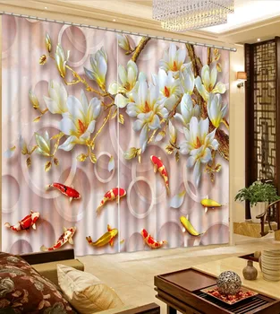 Zavese za dnevno sobo Luksuzni Blackout 3D Oknu, Zavese Za dnevno Sobo ribe cvet 3d zavese