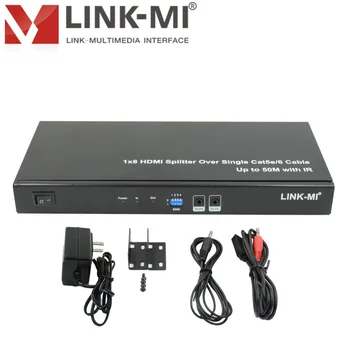 LINK-MI 50m 1x8 HDMI Splitter Več kot Eno Cat5e/6 kabel prenašajo z IR Podpora 3D 1080P DIP stikalo za nastavitev EDID
