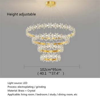 SVETLO Zlata Luksuzni Lestenci Sodobni Svetlobni Krog Crystal LED Medenina Obesek Lučka Doma kos pohištva za dnevne Sobe