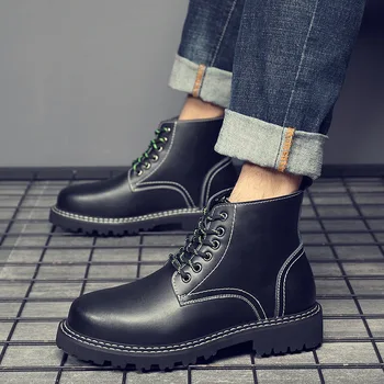 Britanski stil moda za moške pravega usnja čevlji črni platforma čevlji lep kavboj boot letnik gleženj botas hombre zapatos