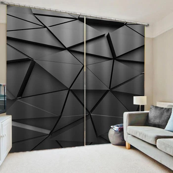 Visoka kakovost po meri 3d tkanine, zavese, siva geometrijo zavese 3D Blackout Zavese Za dnevno sobo Posteljni sobi