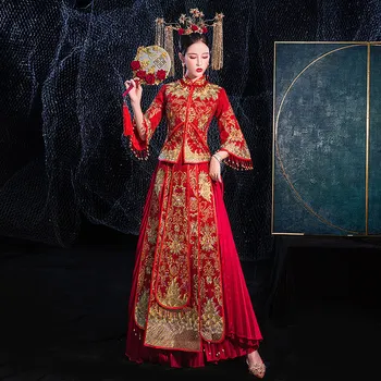 Tradicionalni Mandarin Ovratnik Nekaj Poročno Obleko Lepe Vezenine Poročiti Cheongsam Свадебное платье