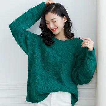 Korejski moda svoboden ženske pleteni pulover prevelik votlih iz modelov blagovne znamke kašmir pozimi puloverji