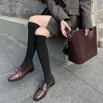 Blagovne znamke črpalke loafers debel-soled pravega usnja pomlad poletje žensk visoke kakovosti priložnostne lok okras ženske čevlje, obleko črpalke