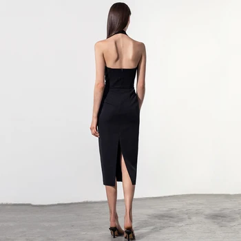 2021 nove ženske globoko V seksi črna suspender kolena-dolžina obleka slavni klub stranka cocktail party elegantno obleko