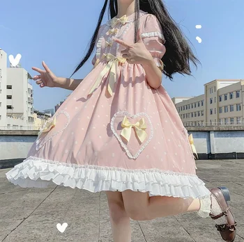 COOLFEL Japonski Poletje Kawaii Lolita Obleko Peter Pan Ovratnik Ruffles Lok Princesa Kostum Lolita Oblačenja Za Dekleta