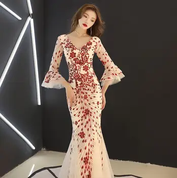 Mednarodni Kitajski slog visoke kakovosti Večerne Obleke gostitelj Ženskega Nove Seksi Pretirana Model Hoja Kažejo Obleke, ki Opravljajo