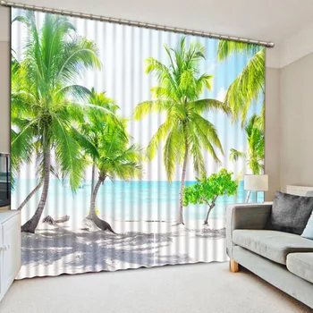 Plaža Kokosovo drevo zavese krajine narave pokrajino zavese 3D Okna Zavese Dinozaver tiskanja Luksuzni Mrk Za dnevno Sobo