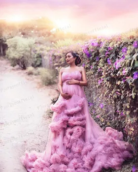 Oblikovalec Porodniškega Obleke za Photoshooting Seksi Noseča Obleke brez naramnic Ruffles Stopenjski Zabuhle haljo femme enceinte Poročne Obleke