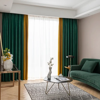 Zavese po meri Nordijska moderna Preprostost dnevna soba Preplete rumena zelena flanela senčenje spalnica blackout zavese zavesa M925 1