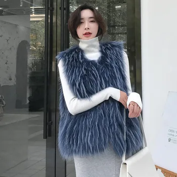 Zimski Plašč Ženske Rakun Krzno Trak Telovnik Pravi Casaco Pelo Kratka Ženska Slim Kažejo, Tanke Korejski Moda Volne Coletes Abrigo Mujer 2