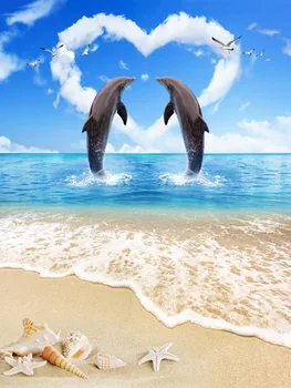 3D Zavese Moda na Plaži Valovi Delfini Zavese Za Spalnico po Meri vseh Velikosti 3D Blackout Zavese Zavese Dnevna Soba 2