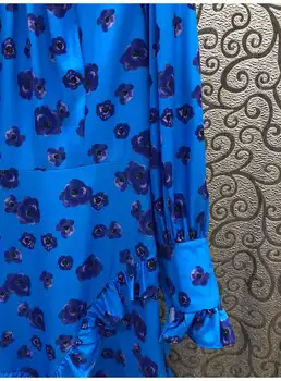 Najnovejši Modni Oblikovalec Obleko 2021 Jeseni, Pozimi Stranka Dogodkov Žensk O-Vratu Očarljivo Cvjetnim Tiskanja Kaskadne Ruffle Modra Obleka 2