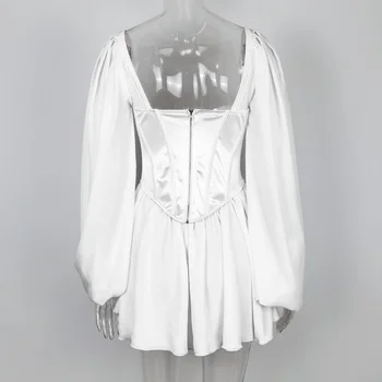 Amecire White Elegantna Vintage Obleko Urad Dama Mini Korzet Moda Ulica Visoko Pasu Slim Obleko, Ženske Klub Večer Stranka Obleko