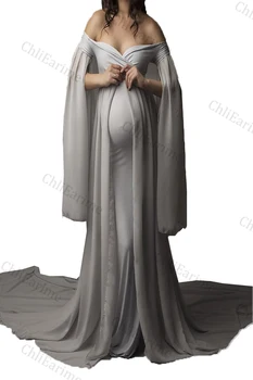 Dame dolgo haljo zbiranjem tla eleganten modni fotografiji pižamo porodniškega kopalni plašč