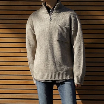 Moške jesen in zimo, puloverji korejskem slogu trendy zadrgo pol visoko vratu jopica svoboden leni veter jakna moški 0
