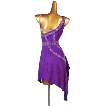 Nov Latinski Ples Obleka Ženske Konkurence Kostume Po Meri Praksi Krila Sije Kristalno Zeleno Napredno Rhinestoned Latinsko Obleke 0