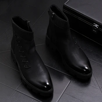 Anglija slog oblikovanja za moške priložnostne pravega usnja čevlji mladi gospod martin gleženj škorenjčki opozoril-toe platforma čevlji zapatos