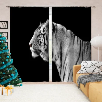 2 Plošče Tiskanih Okno Zavesa siva tiger zavese 3D Oknu, Zavese Za dnevno Sobo, Spalnica, Draperije cortinas