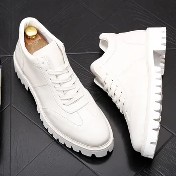 Korejski slog moških priložnostne platforma čevlji črno bele čevlje trend lep pravega usnja boot dihanje ulične gleženj botas 0