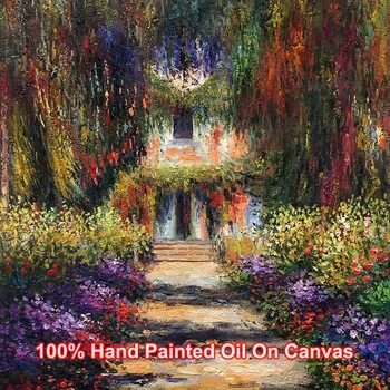 Wall Art Moderno Slikarstvo Vrt Pot Na Giverny Ročno Poslikane Claude Monet Platno, Olje Reprodukcija Umetnine, Kopalnica Dekor 0
