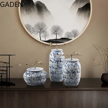 Kitajski Slog Modre in Bele Porcelanaste Ingver Jar Okraski Medenina Pokrov Dnevna Soba Simulacije Cvetlični Aranžma Dodatki za Dom