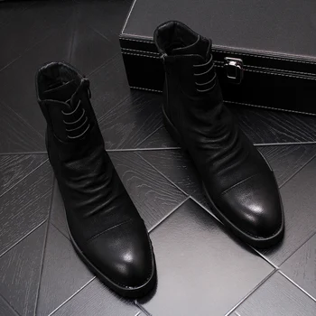 Kavbojski škornji za moške priložnostne naravnega usnja čevlji črni ulične lep orodje platformo boot gleženj botas masculinas sapatos