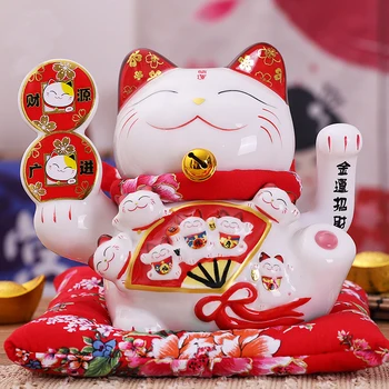 7.5 palčni Keramični Beckoning Mačka Maneki Neko Ornament Feng Shui Dekoracijo Swing Srečen Mačka