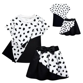 101 Dalmatians Kratek Rokav Vrhovi+krilo+torba Cruella Oblačila, ki Baby Dekleta Priložnostne Obleke Black& White Čarovnica Božič Oblačila