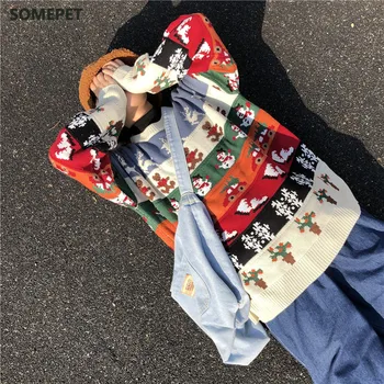 Božič Pulover Moških Zimskih Vintage O Vratu Ohlapen Pulover Puloverji Pari Korejski Oblačila Hip Hop Retro Plesti Vrhovi