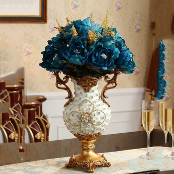 Evropski Diamant Luksuzni Smolo Vaza Dekoracijo Retro Stari Palace Obrti Dnevna Soba Pohištvo Okrasni Cvetlični Aranžma Umetnosti