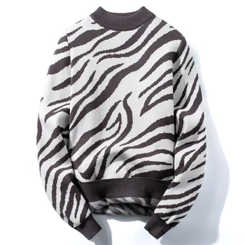Puloverji Za Moške Natisnjeni Zebra Vzorec Puloverji Priložnostne Vrhovi Debel O-vratu Dolgimi Rokavi Pulover Jeseni, Pozimi Moda Moška Oblačila