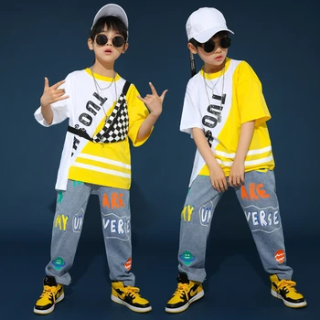 Priljubljena Jazz Plesne Kostume Otroci Tiskanje Hip Hop Street Dance Praksi Obrabe, Fantje Rave Oblačila Uspešnosti Oblačila 3 Kos DC4803