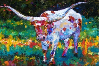 Vroče Prodajo Ročno Barve Bika Oljna slika na Platnu Ročno Sodobno Abstraktno Živali Krave Pisane Wall Art Dekor Sliko za Domov 0