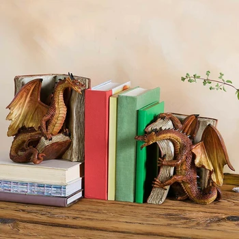 Vroče Prodaje Boj Proti Dragon Bookends Smolo Dekorativni Bookend Kipi Namizni Okras Figurice Za Dekoracijo Obrti Doma Miniature