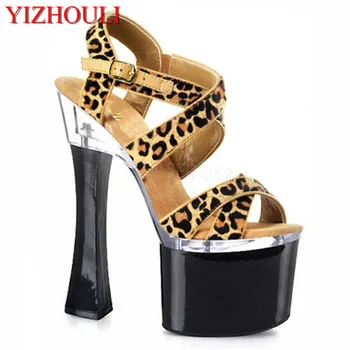 Ženske sandali, seksi leopard, visoke pete sandala kristalno visoko peto sandali 18 cm
