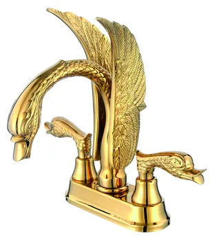 Brezplačna dostava Zlati barvi PVD kopalnica bazena korito swan mešalnik pipo, 4
