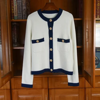 2021 Pomlad Žensk Visoko kakovost Volne Pletene jakne Vintage Proti-vrat Kašmir brezrokavniki C825