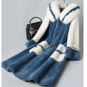 Pravi plašč ženska oblačila 2020 Zimsko jakno striženje ovac volne plašči in jopiči hooded lisica krzno ovratnik