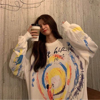 Oversize anime hoodie ženske harajuku zimska oblačila graffiti majica high street Dolg rokav tanke Hip hop plašč svoboden