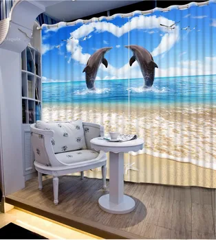 3D Zavese Moda na Plaži Valovi Delfini Zavese Za Spalnico po Meri vseh Velikosti 3D Blackout Zavese Zavese Dnevna Soba
