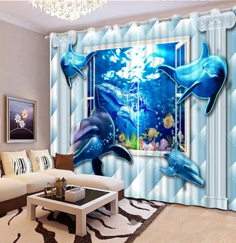Dekoracijo zavese 3D Okno Megleno Zaveso gozd Luksuzni Prepovedi, Dnevna Soba, pisarna in Spalnica dolphin zavese