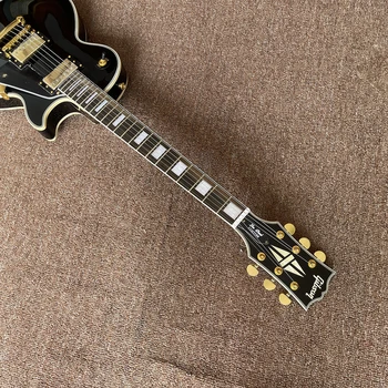 Po meri Električna Kitara v Črni barvi Ročno 6 piki Mahagoni telo guitarra Palisander fingerboard Zlati strojne opreme