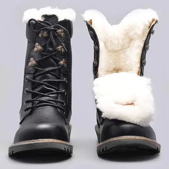 Moške pravega usnja čevlji plus velikost 38-48 plast cowhide čiste volne, notranji zimski čevlji, topla sneg škornji