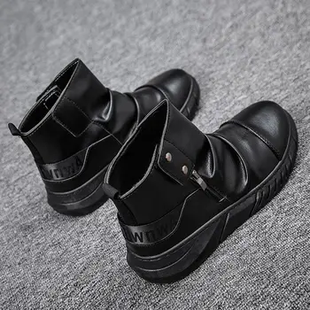 Lepo Zimo Nove Black Moške Višina-Vrh Britanskih Slog Usnjeni Copati Usnjeni Čevlji korejskem Slogu Modi Vse-tekmo Delo Škornji