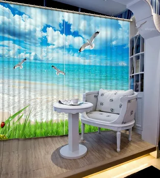Plaža zavese Luksuzni Dnevna Soba Zavese 3D Zavese Za Spalnico, Kuhinjo, Sodobna Okna zavese 0