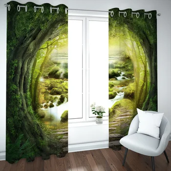 Lepa Fotografija Moda po Meri 3D Zavese zelenih gozdov zavese 3D Oknu, Zavese Za dnevno Sobo