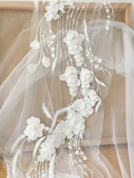 Velika Velikost 3D Beaded Couture Cvet Čipke Plošči Ročno vezene Obleko Plošča, Poročno Obleko Aplicirano, Poročne Obleke Čipke Cvet