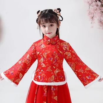 Pozimi Obleko Dekle HanFu Za Dekle, Otroci Dramaturgic Haljo Kitajske Tradicionalne Starodavne Debele Obleke Vestido Chino Novo leto je Obleka